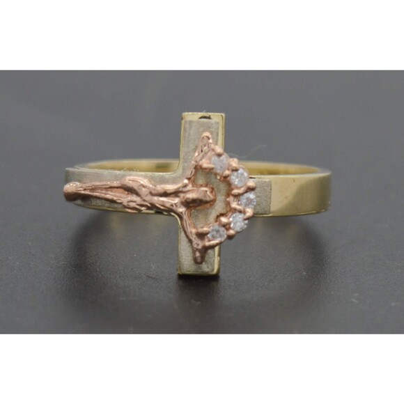Real 10k Solid Yellow Gold Tri-Color Jesus Cross Cz Crucifix Ring 12mm All Size - Picture 1 of 5